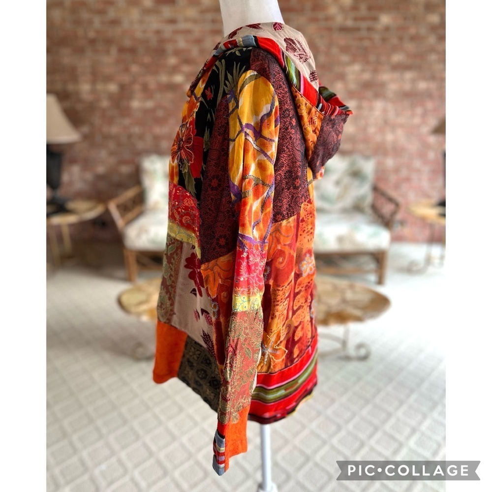 Chico’s Orange Multi Design Patchwork Hooded Embr… - image 8